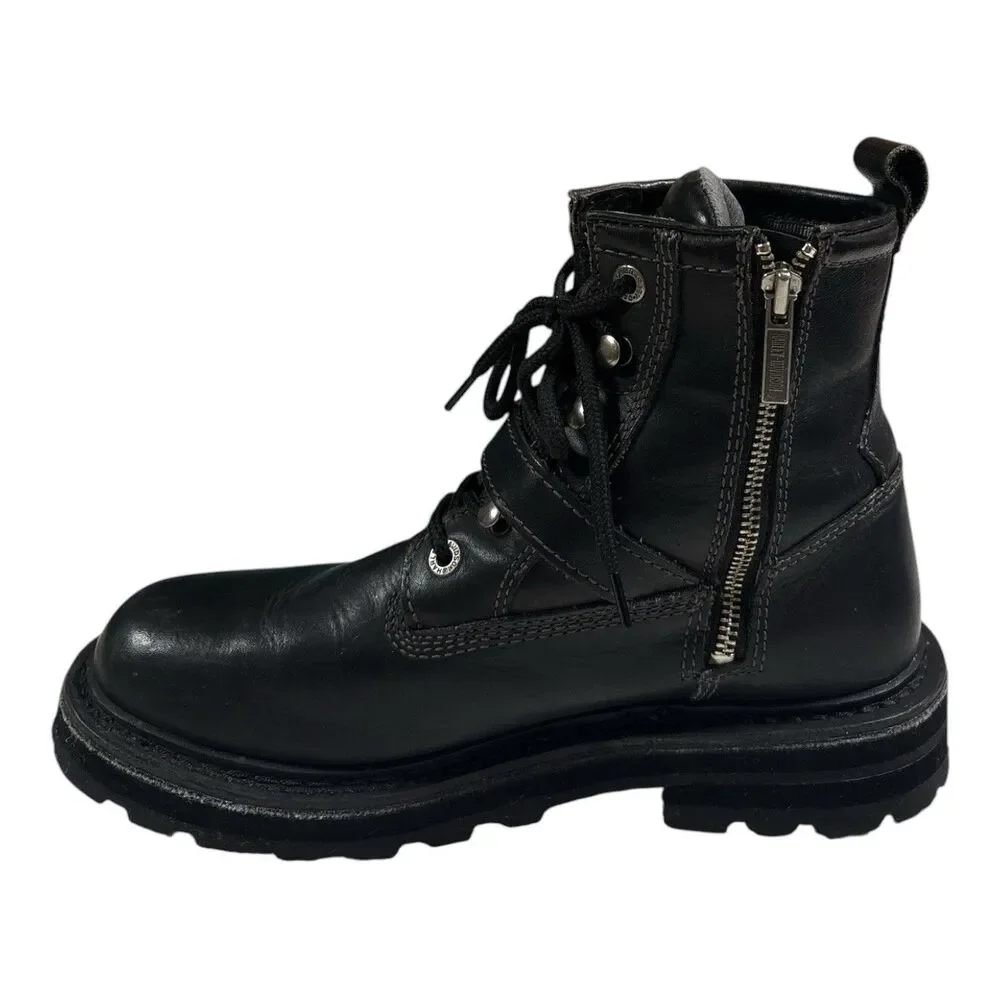 Harley Davidson 84143 Mens 9.5 Black Leather Motorcycle Boots Side Zip Eagle